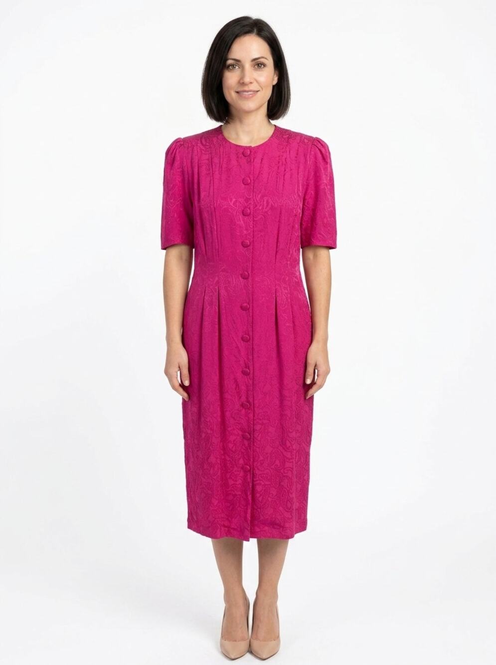 Vintage Papell Too 100% Silk Midi Shirt Dress Lightweight Women Size 10